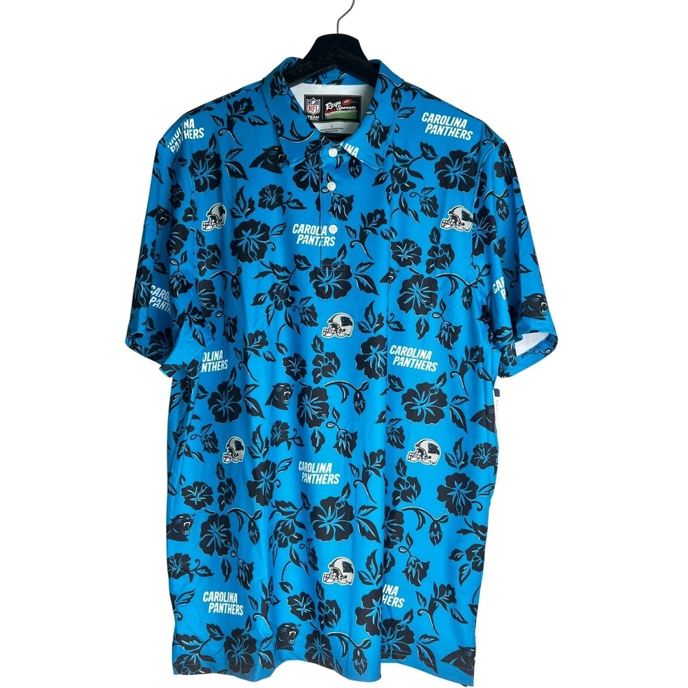NWT Carolina Panthers Reyn Spooner NFL Performance Polo Shirt Blue Floral Large